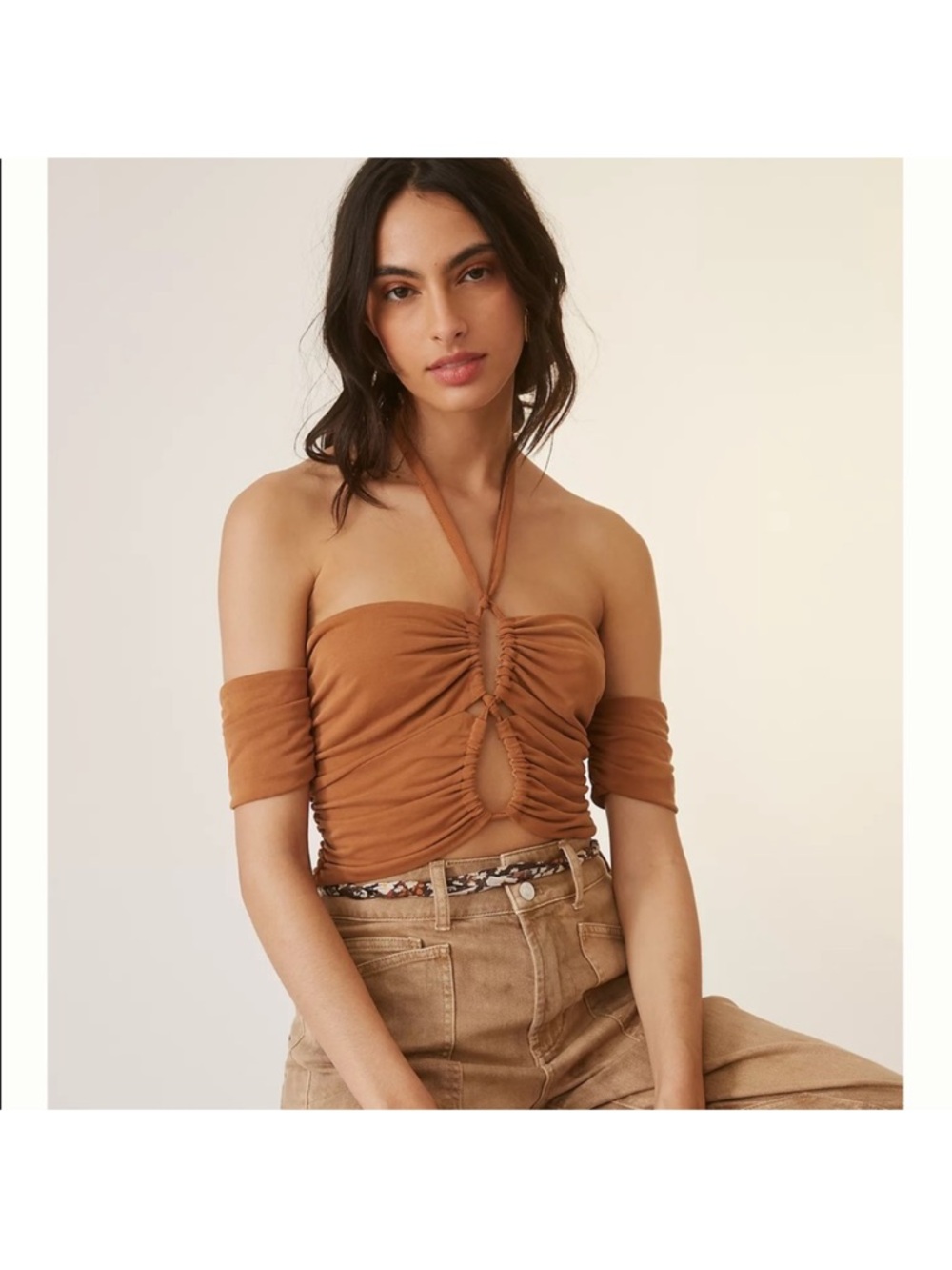 Anthropologie Sunday in Brooklyn Ruched Halter Cutout Crop Top XS